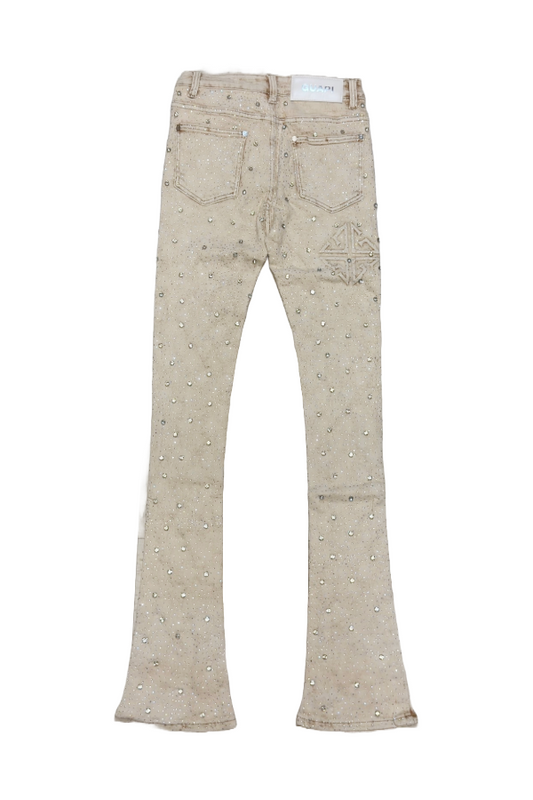 GUAPI LIGHT KHAKI EMBELLISHED STACKED DENIM