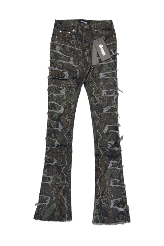 GUAPI CAMO RIPPED STACKED DENIM