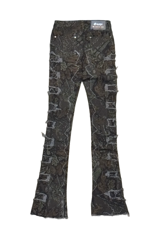 GUAPI CAMO RIPPED STACKED DENIM