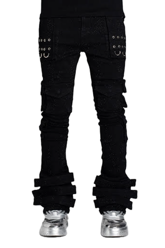 GUAPI OBSIDIAN BLACK CRYSTAL STACKED DENIM
