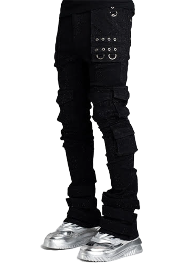 GUAPI OBSIDIAN BLACK CRYSTAL STACKED DENIM