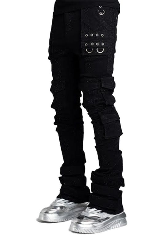 GUAPI OBSIDIAN BLACK CRYSTAL STACKED DENIM