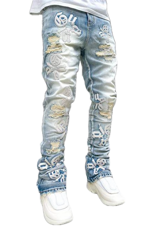 GUAPI POWDER BLUE LOGOS STACKED DENIM