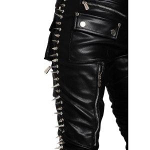 GUAPI OBSIDIAN BLACK LEATHER SPIKE PANT