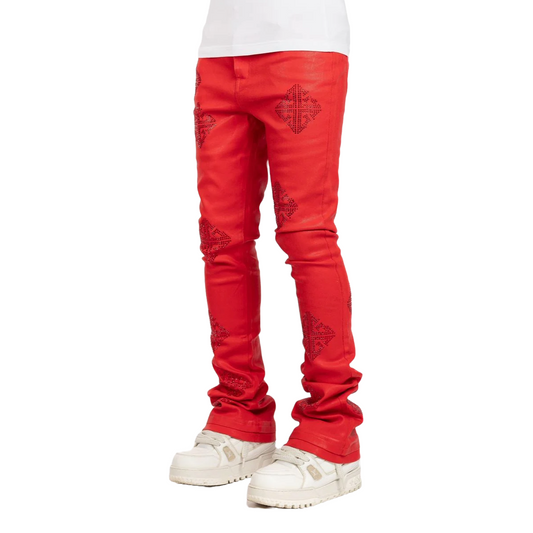 GUAPI CRIMSON RED ICON EMBELLISHED DENIM