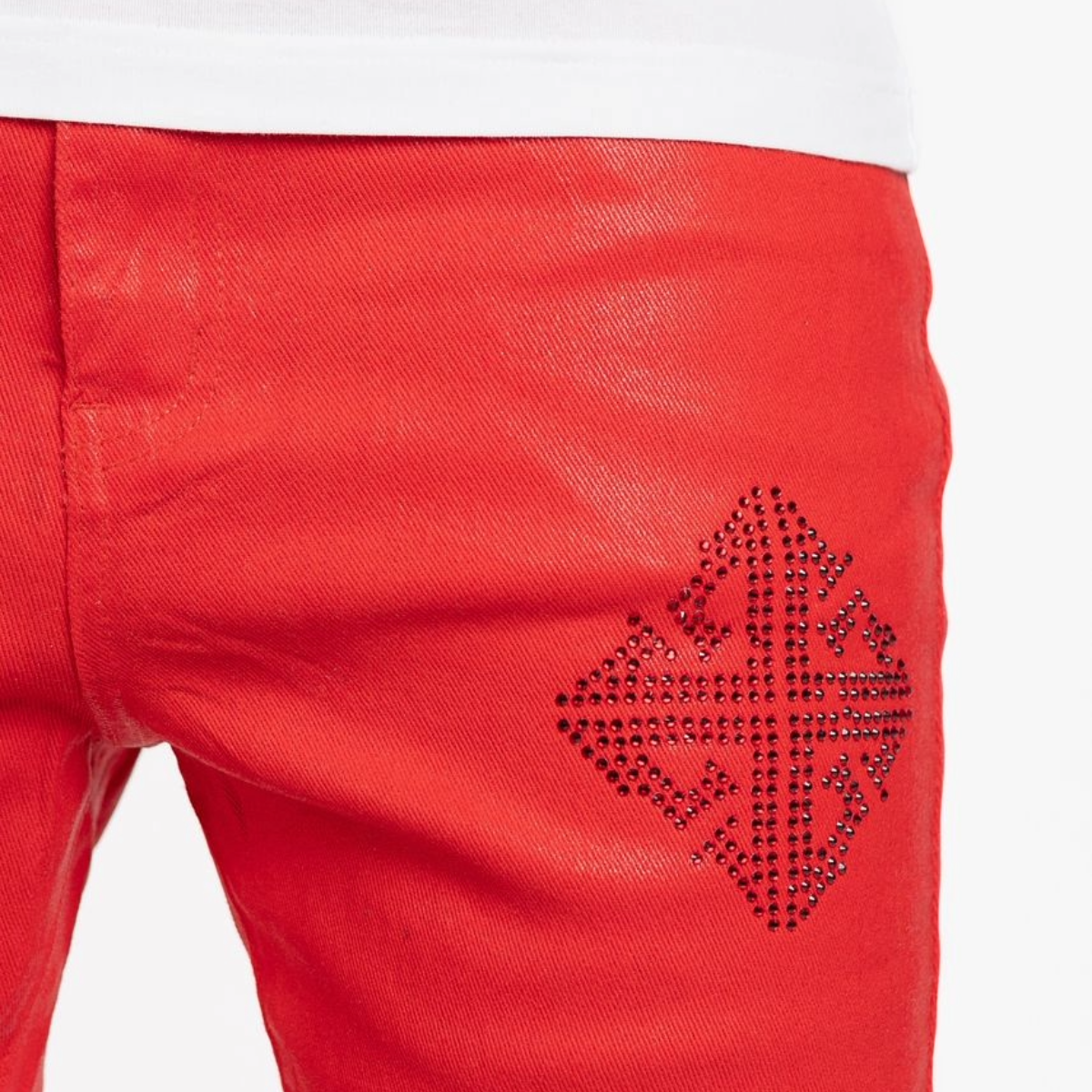 GUAPI CRIMSON RED ICON EMBELLISHED DENIM