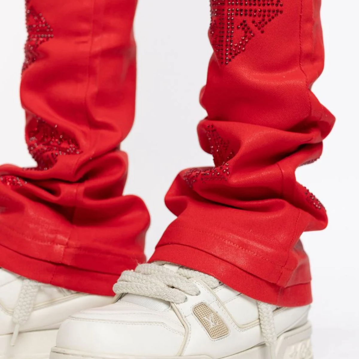 GUAPI CRIMSON RED ICON EMBELLISHED DENIM