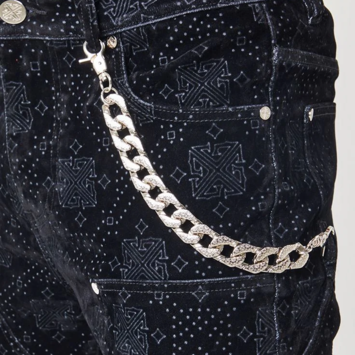 GUAPI ALL BLACK MONOGRAM VELOUR DENIM