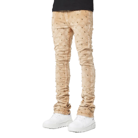 GUAPI VINTAGE KHAKI EMBELLISHED DENIM
