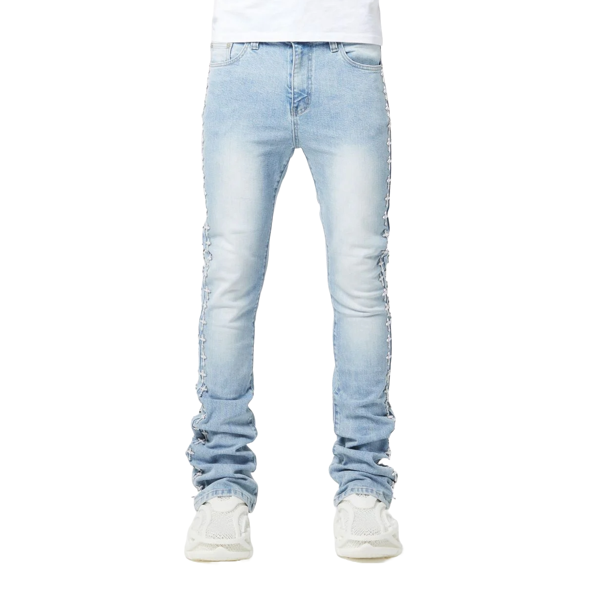 GUAPI VINTAGE BLUE CROSSES EMBELLISHED DENIM