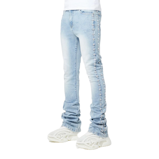 GUAPI VINTAGE BLUE CROSSES EMBELLISHED DENIM