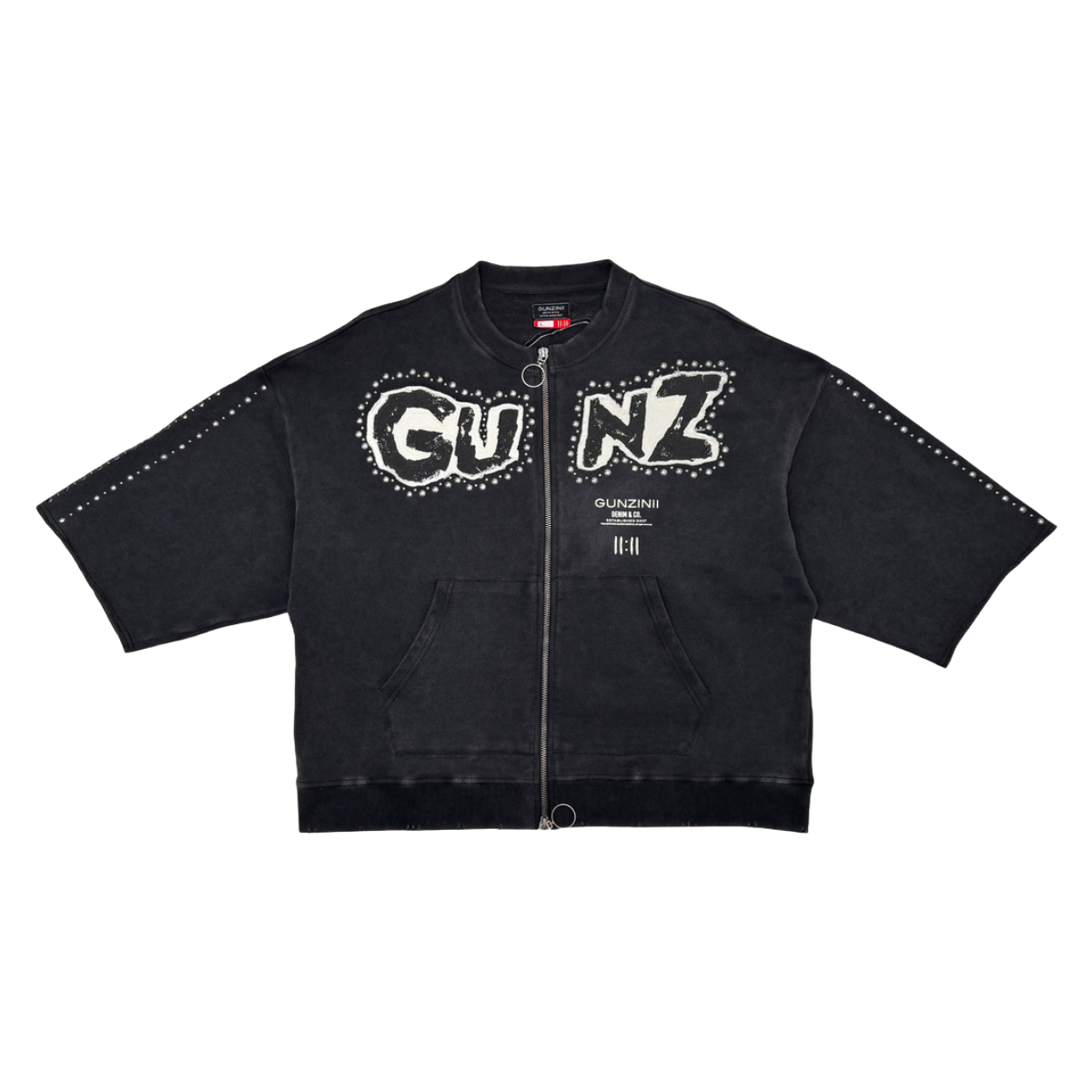 GUNZINII BLACK 'GUNZ' ZIP-UP TEE