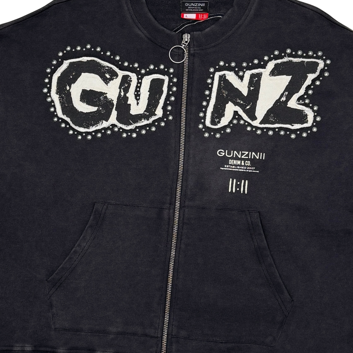 GUNZINII BLACK 'GUNZ' ZIP-UP TEE