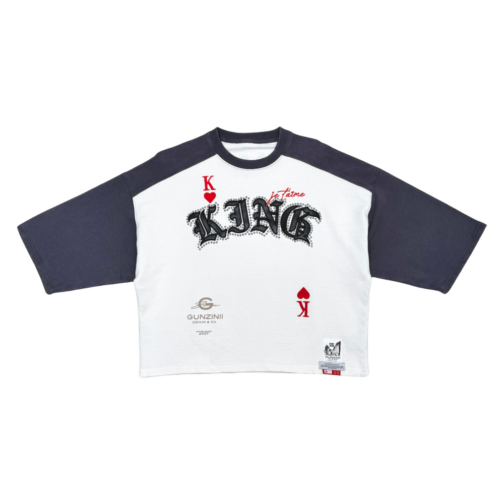 GUNZINII 'KING' T-SHIRT - WHT/NVY