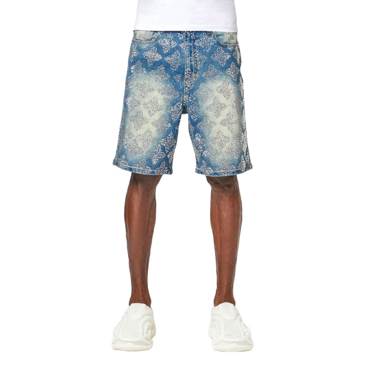 GUAPI VINTAGE BLUE EMBELLISHED DENIM SHORTS