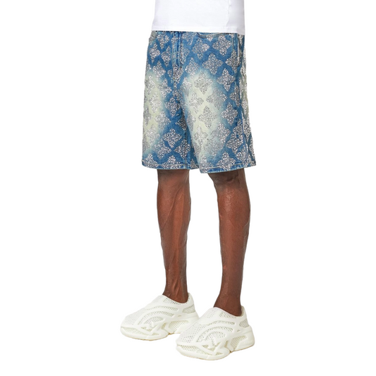 GUAPI VINTAGE BLUE EMBELLISHED DENIM SHORTS