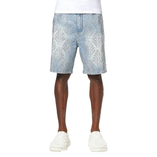 GUAPI AQUA BLUE EMBELLISHED DENIM SHORTS
