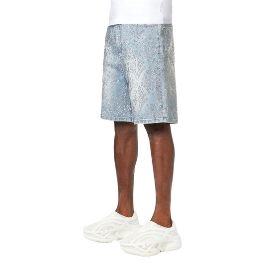 GUAPI AQUA BLUE EMBELLISHED DENIM SHORTS