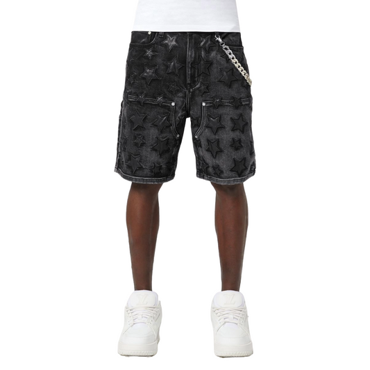 GUAPI OBSIDIAN BLACK STARS DENIM SHORTS