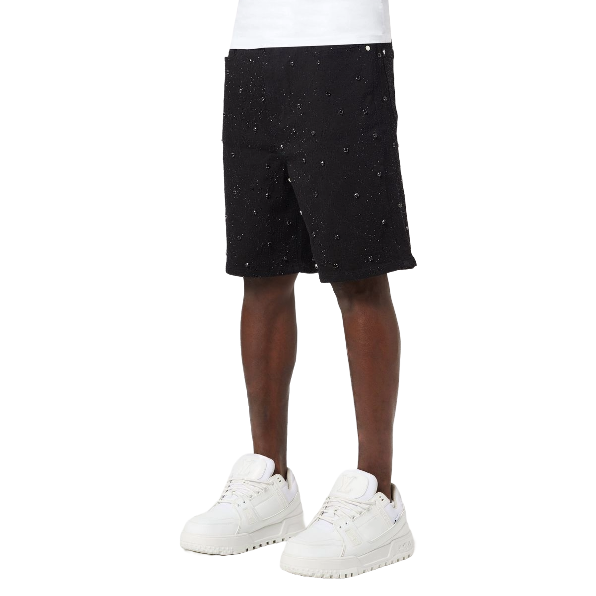 GUAPI ALL BLACK EMBELLISHED DENIM SHORTS