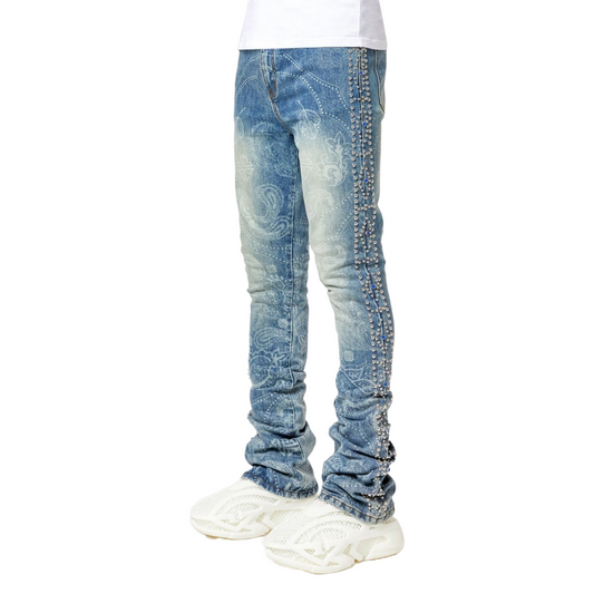 GUAPI AQUA BLUE RIVETS STACKED DENIM