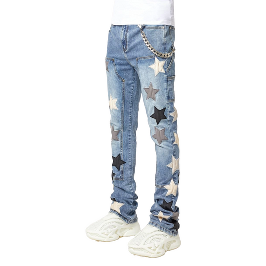 GUAPI AQUA BLUE VINTAGE STARS DENIM