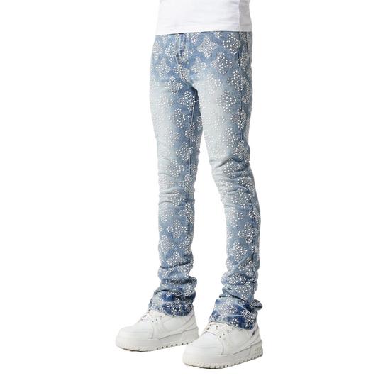 GUAPI AQUA BLUE EMBELLISHED DENIM V4