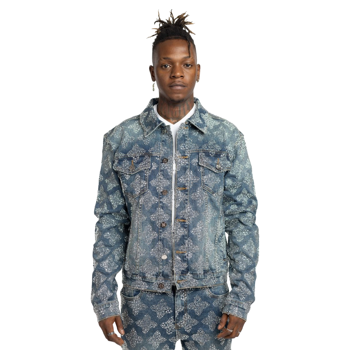 GUAPI VINTAGE BLUE EMBELLISHED DENIM JACKET