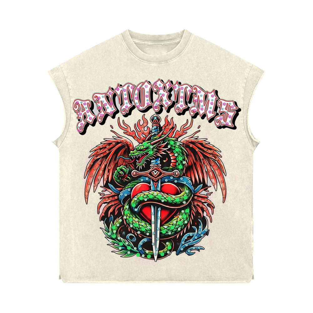 ANTO 'HEART OF A DRAGON' CRMxRED RHINESTONE SLEEVELESS SHIRT