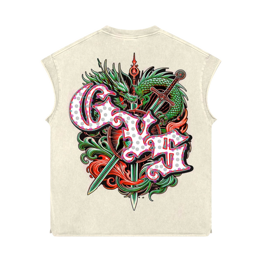 ANTO 'HEART OF A DRAGON' CRMxRED RHINESTONE SLEEVELESS SHIRT