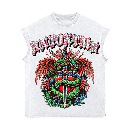 ANTO 'HEART OF A DRAGON' WHTxRED RHINESTONE SLEEVELESS SHIRT