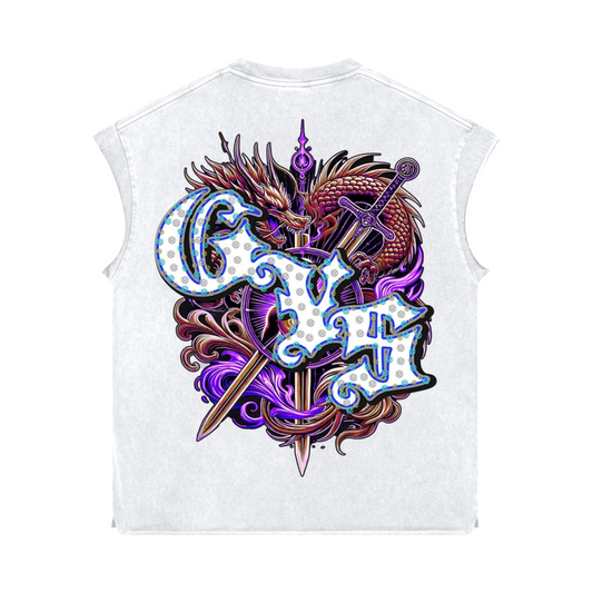 ANTO 'HEART OF A DRAGON' WHTxBLUE RHINESTONE SLEEVELESS SHIRT