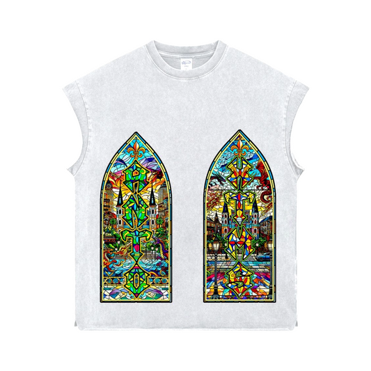 ANTOLAND WHITE MOSAIC SLEEVELESS  SHIRT