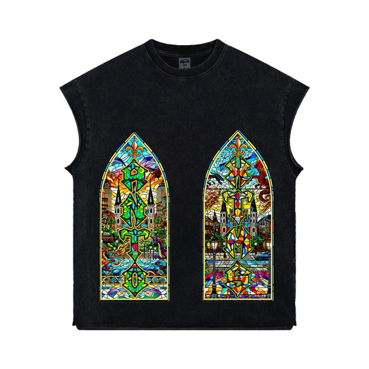 ANTOLAND BLACK MOSAIC SLEEVELESS SHIRT