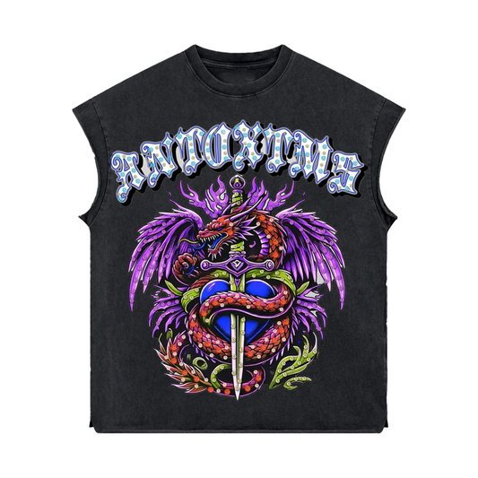 ANTO 'HEART OF A DRAGON' BLKxBLUE RHINESTONE SLEEVELESS SHIRT