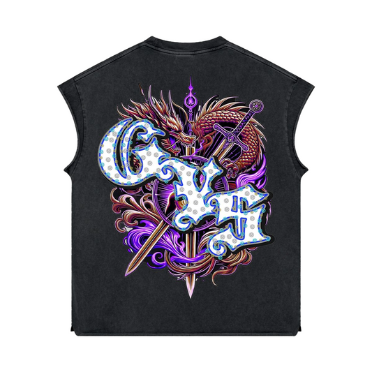 ANTO 'HEART OF A DRAGON' BLKxBLUE RHINESTONE SLEEVELESS SHIRT