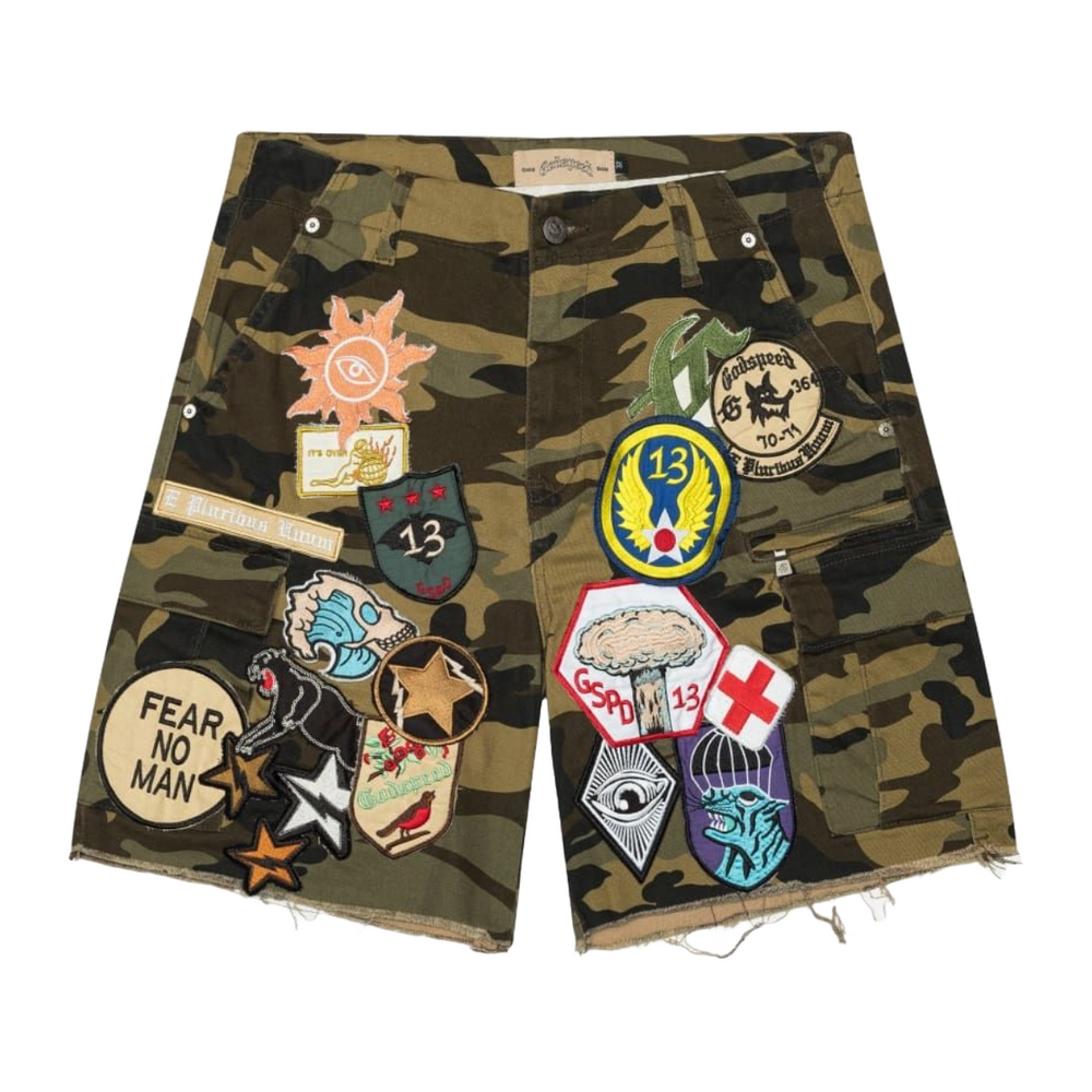 GODSPEED PATCHWORK CARGO SHORTS