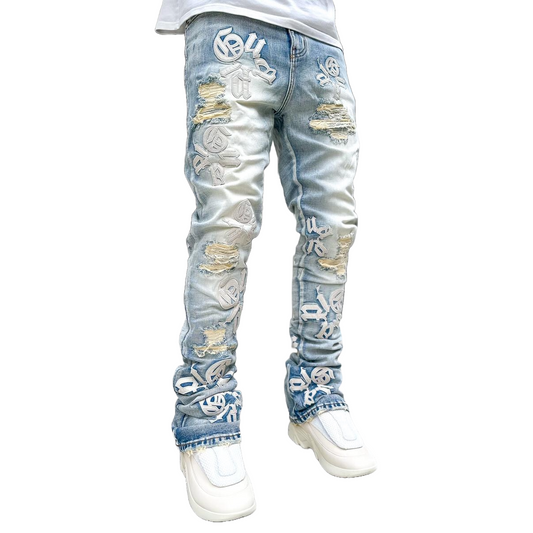 GUAPI POWDER BLUE LOGOS STACKED DENIM