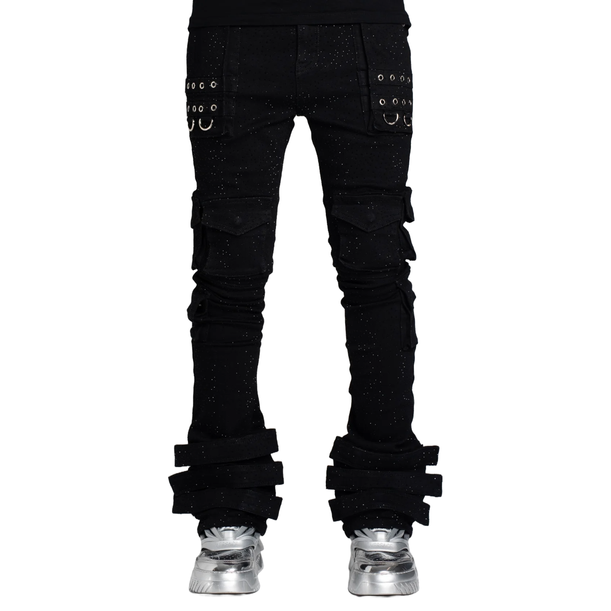 GUAPI OBSIDIAN BLACK CRYSTAL STACKED DENIM