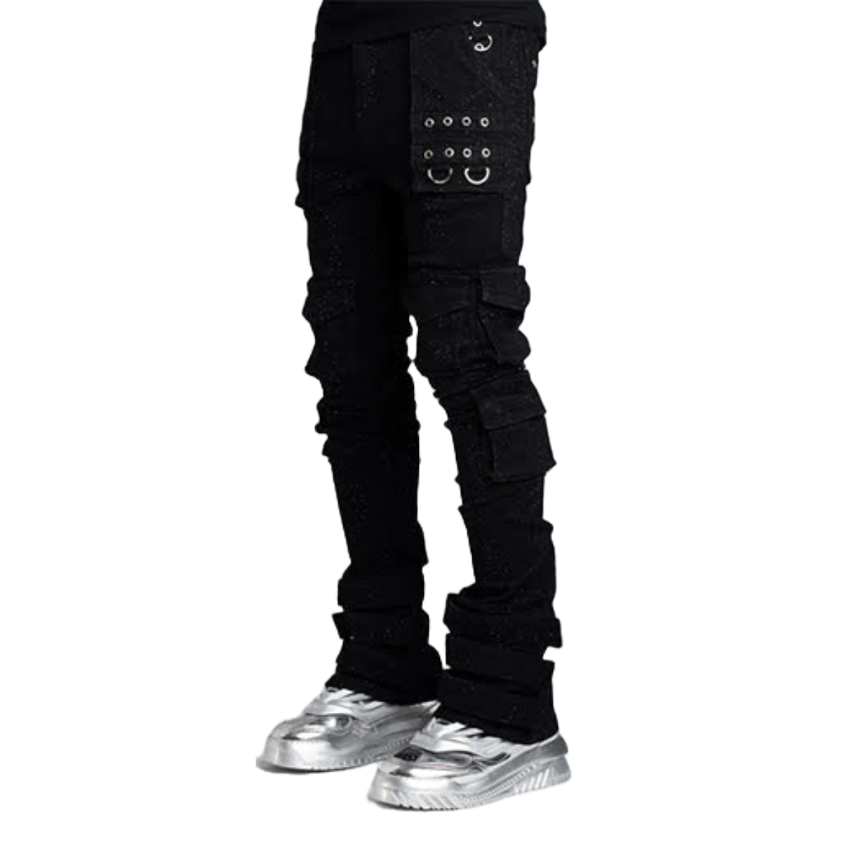 GUAPI OBSIDIAN BLACK CRYSTAL STACKED DENIM