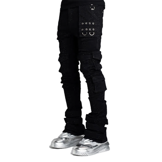 GUAPI OBSIDIAN BLACK CRYSTAL STACKED DENIM