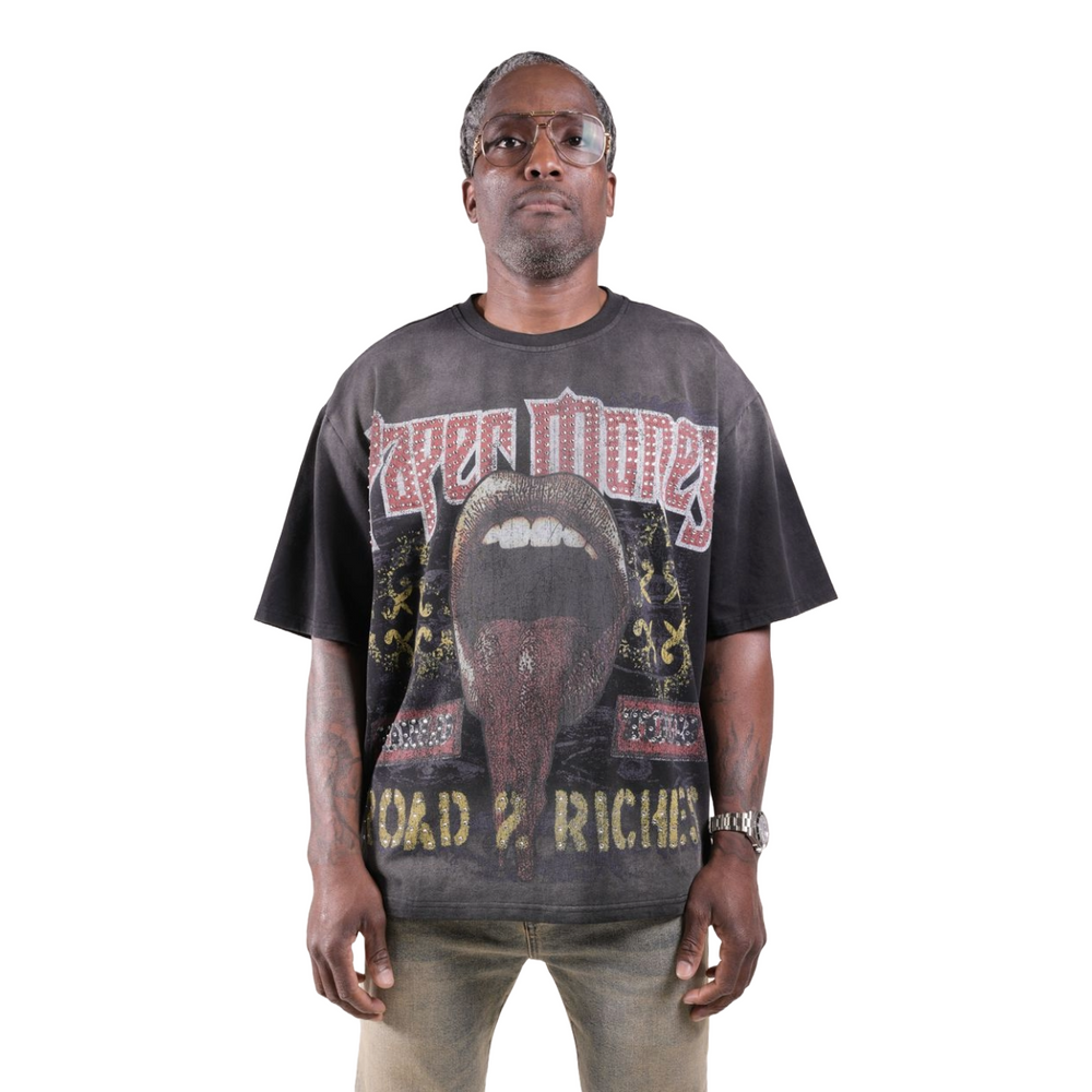 PM 'FORTUNE' RHINESTONE TEE - BLACK