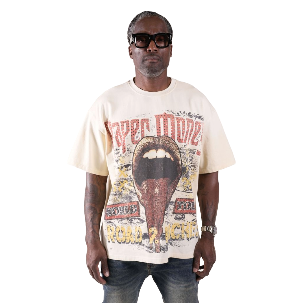 PM 'FORTUNE' RHINESTONE TEE - BONE