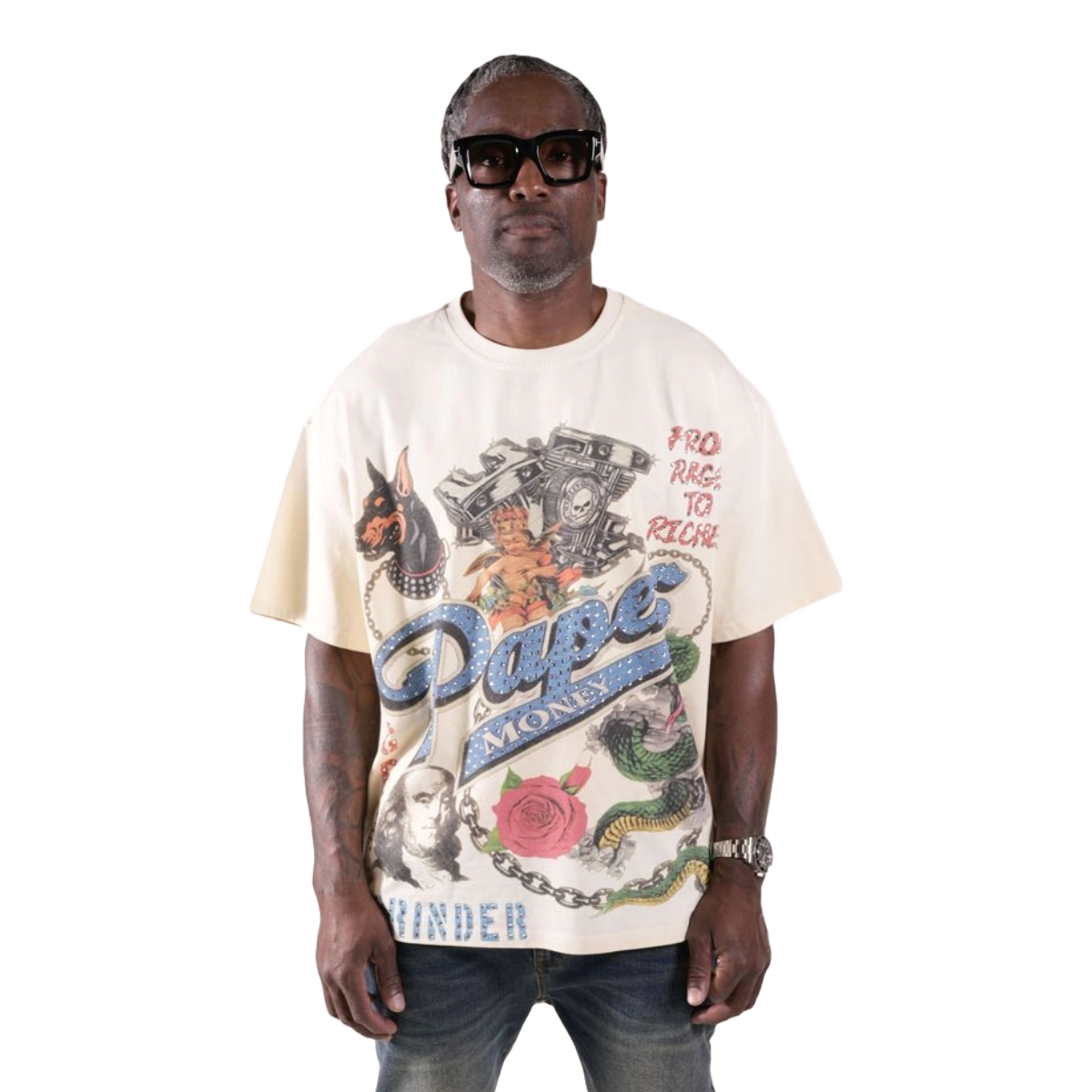 PM 'FOR THE DOGS' RHINESTONE TEE - BONE