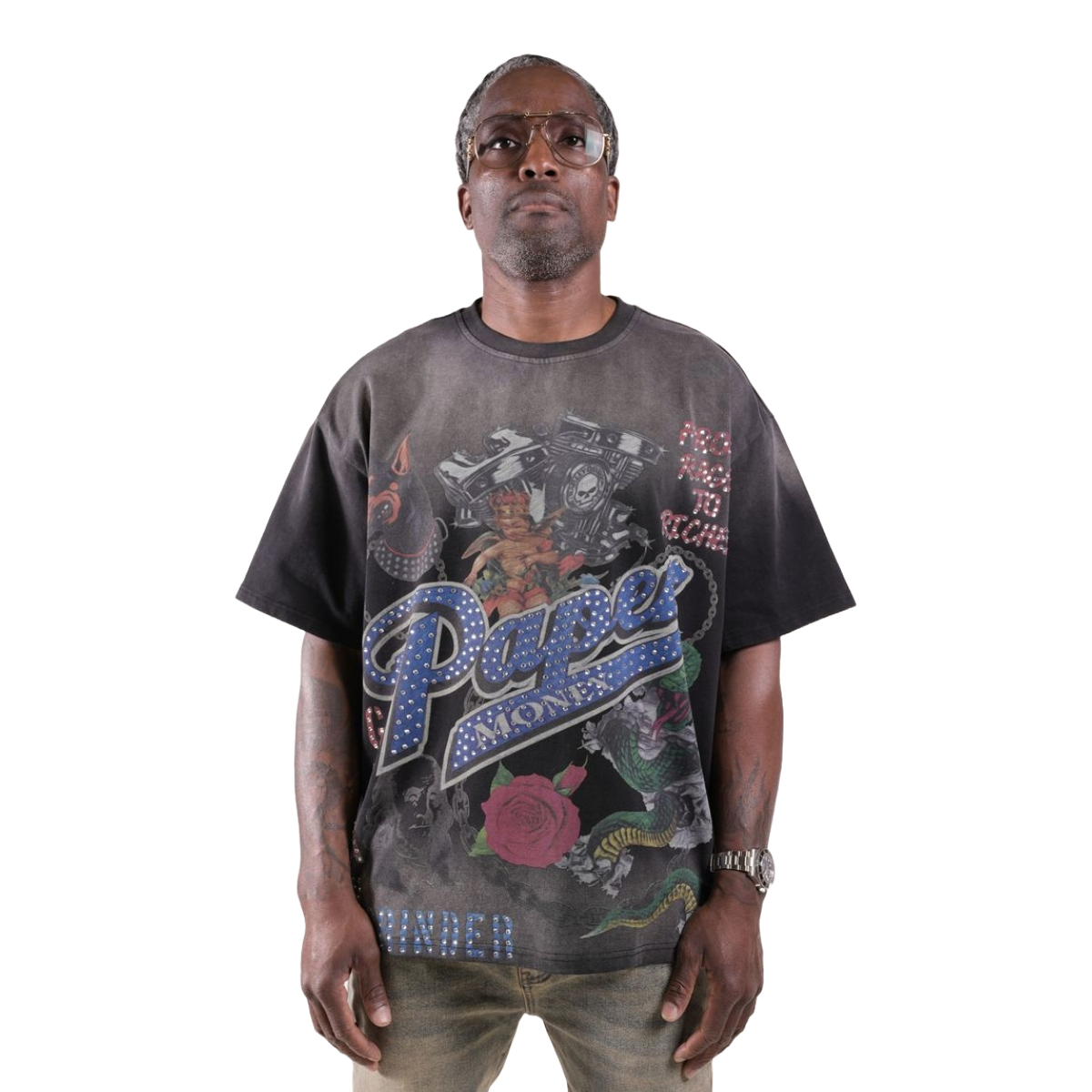 PM 'FOR THE DOGS' RHINESTONE TEE - BLACK
