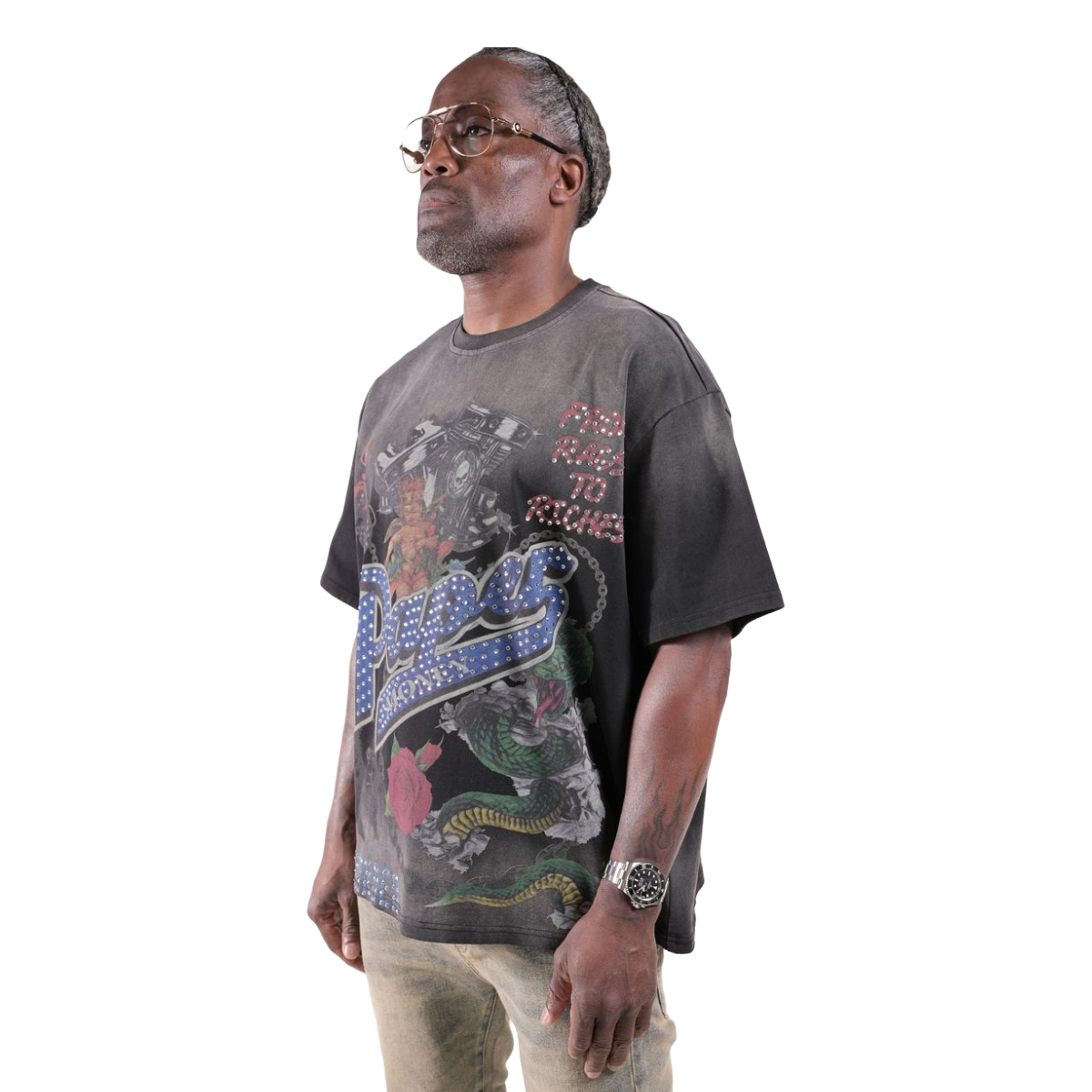 PM 'FOR THE DOGS' RHINESTONE TEE - BLACK