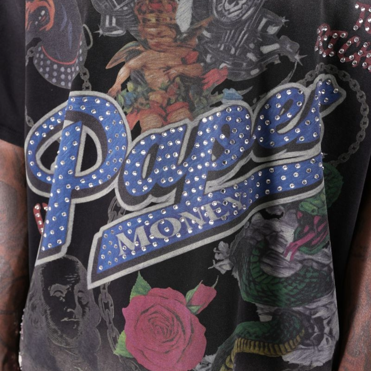 PM 'FOR THE DOGS' RHINESTONE TEE - BLACK