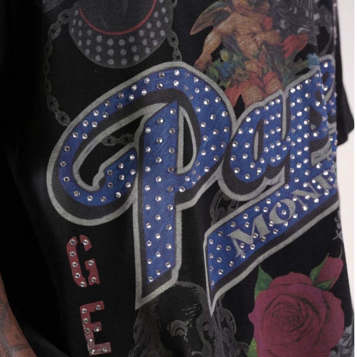PM 'FOR THE DOGS' RHINESTONE TEE - BLACK