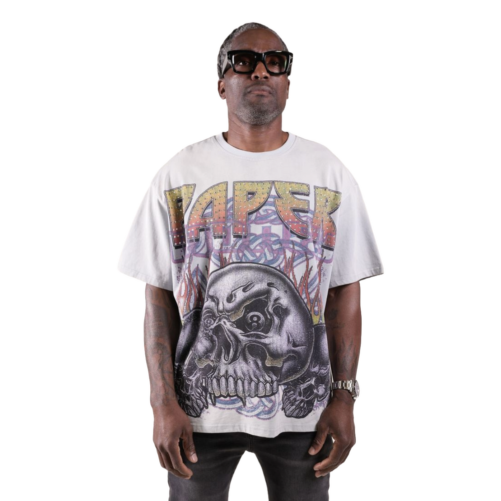 PM 'EIGHTBALL' RHINESTONE TEE - LIGHT BLUE
