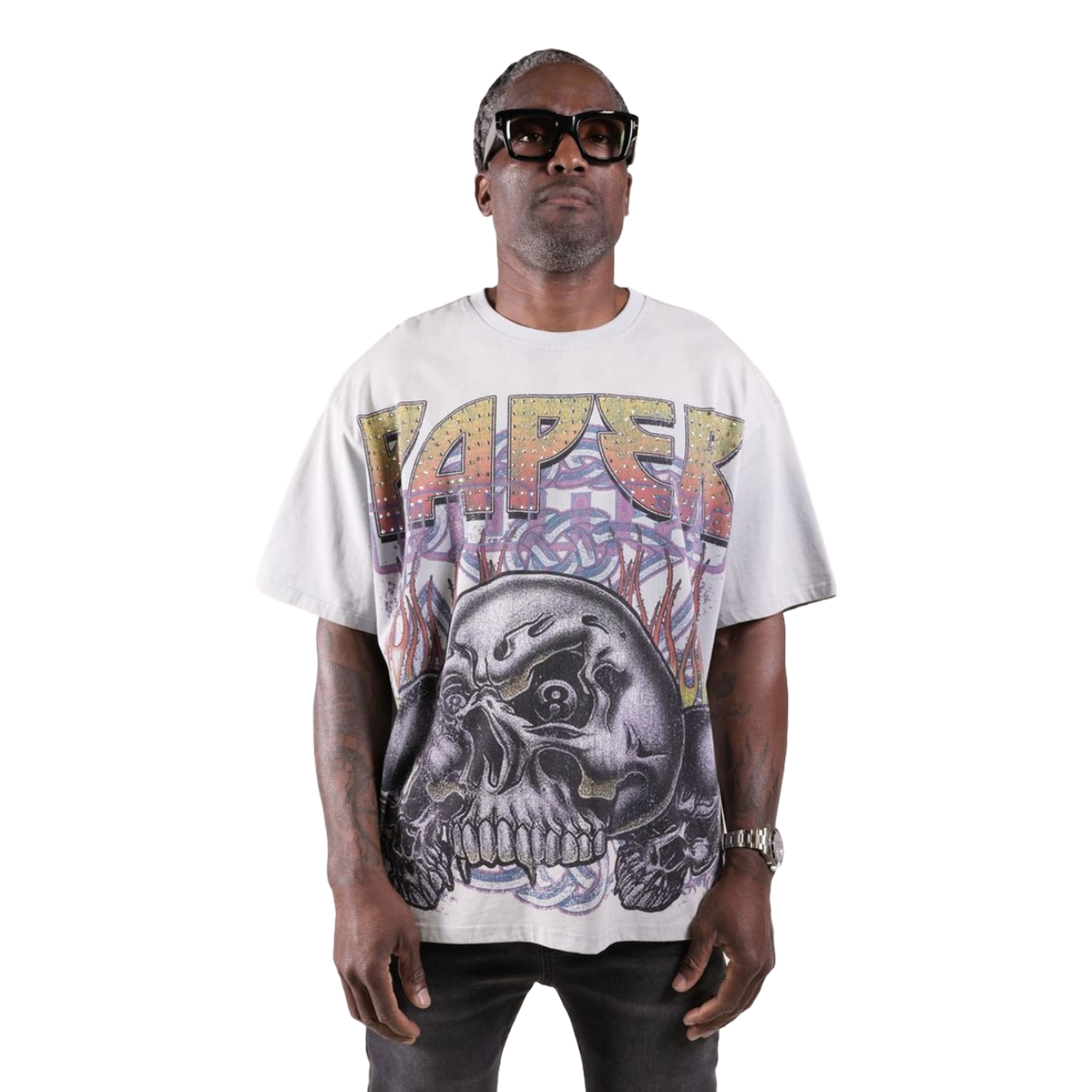 PM 'EIGHTBALL' RHINESTONE TEE - LIGHT BLUE